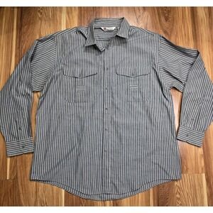 Vintage Palermo Shirt Mens Large Gray Striped Button Front Long‎ Sleeve Pockets